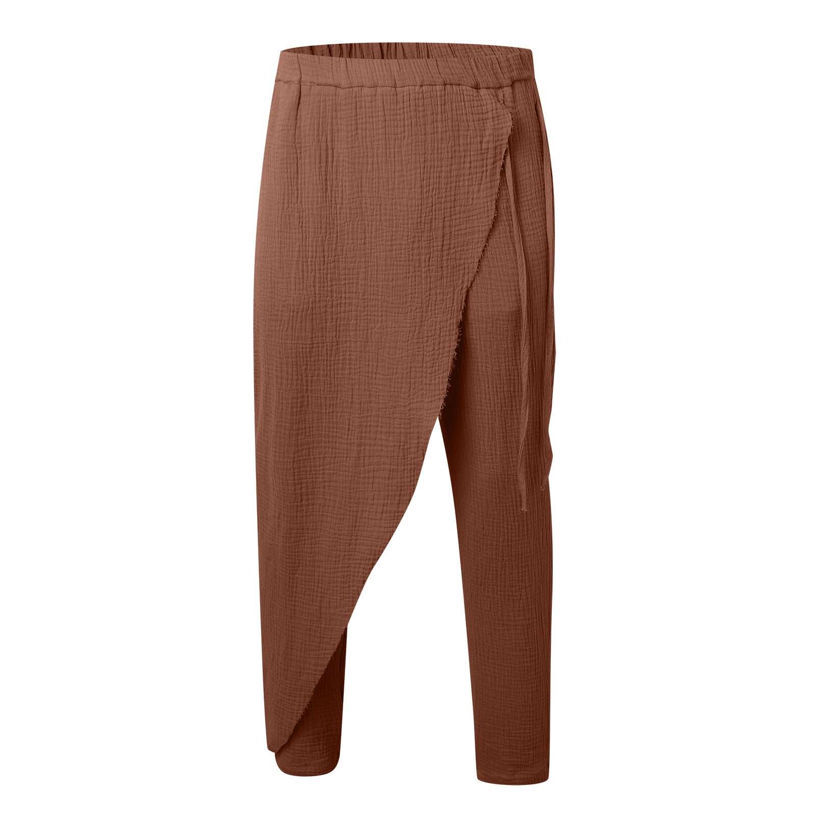 thumbnail image 4 of Pantalones de lino para hombre - Cintura elástica con cordón, pierna recta, largo completo - Pantalones informales transpirables para todas las estaciones, 4 of 5